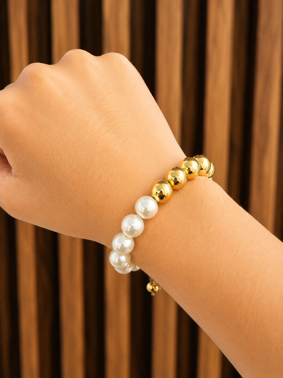 Pulsera mitad perla y balín #10