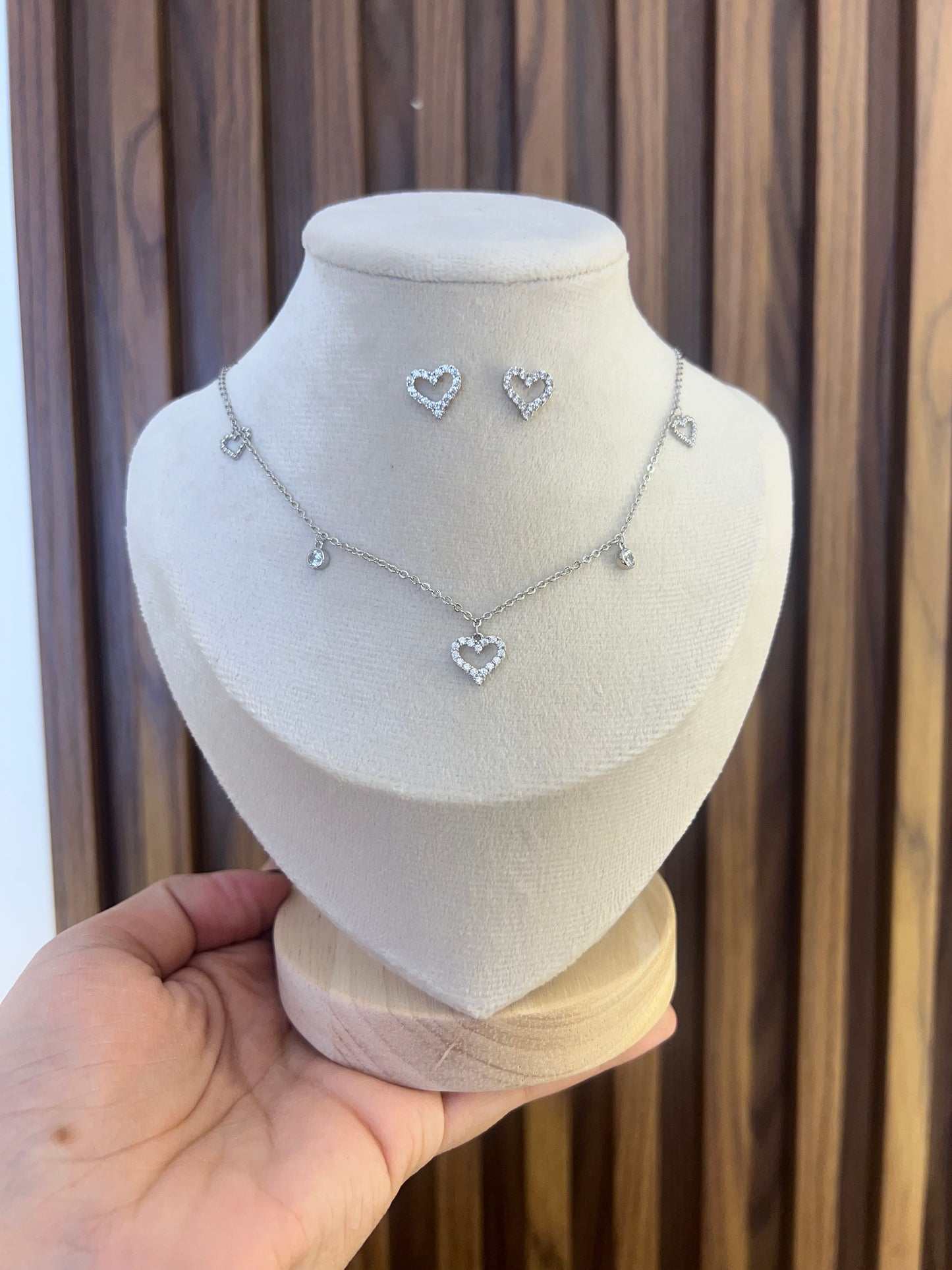 Set collar +topo corazón plateado