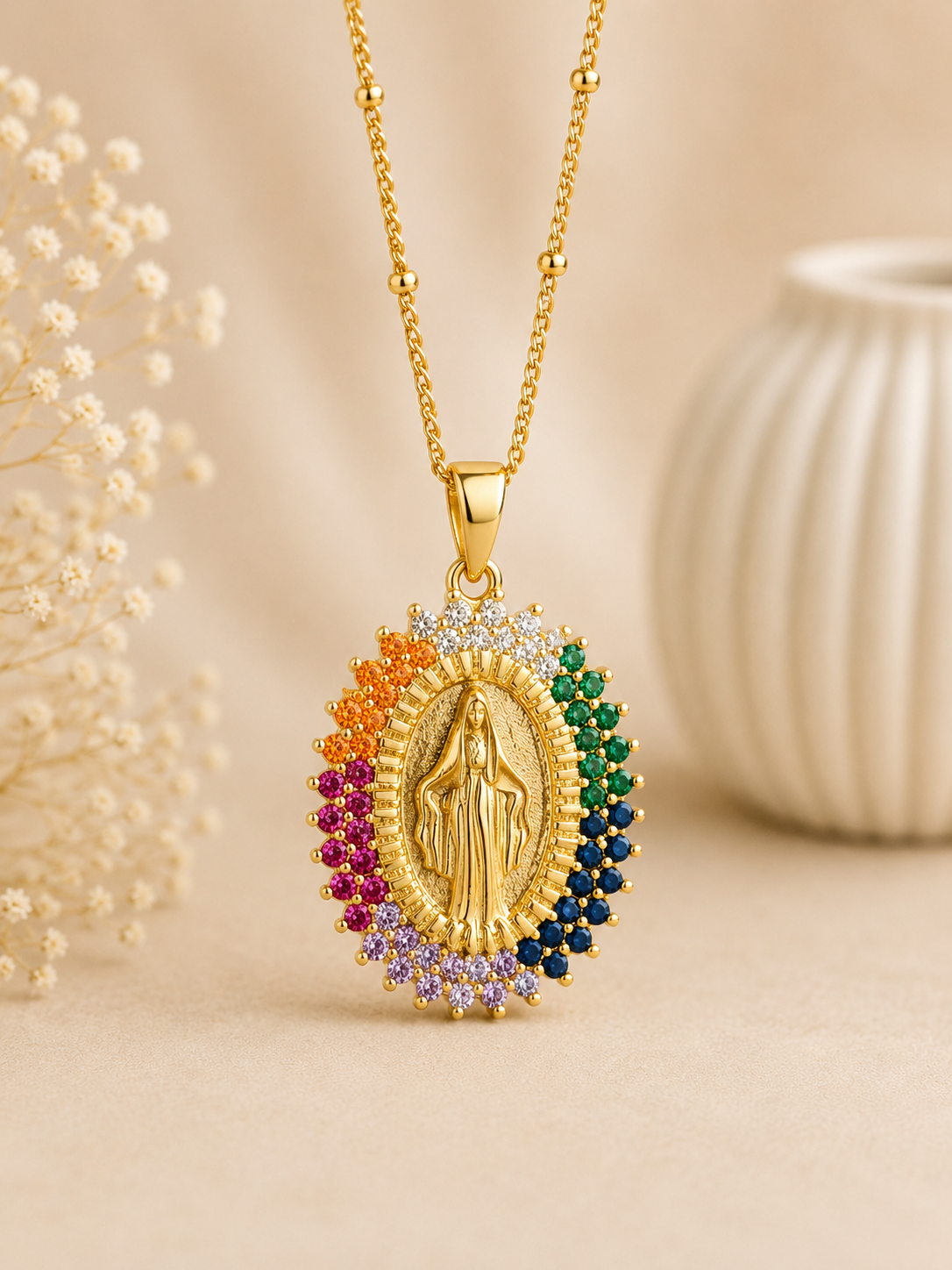 Cadena grande virgen doble color