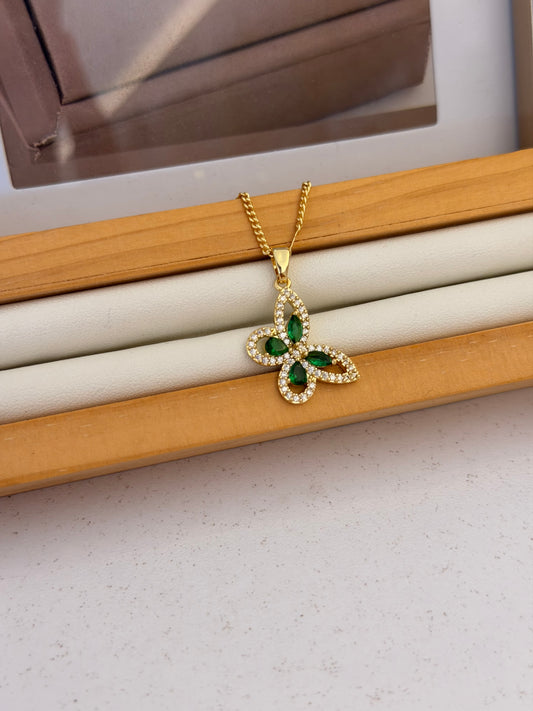 Cadena mariposa diamante verde