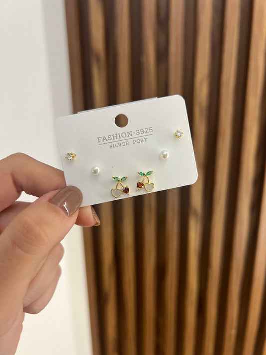 Set topo x 3 cereza y perla