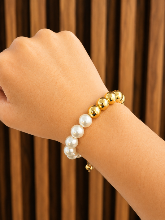 Pulsera mitad perla y balín #10