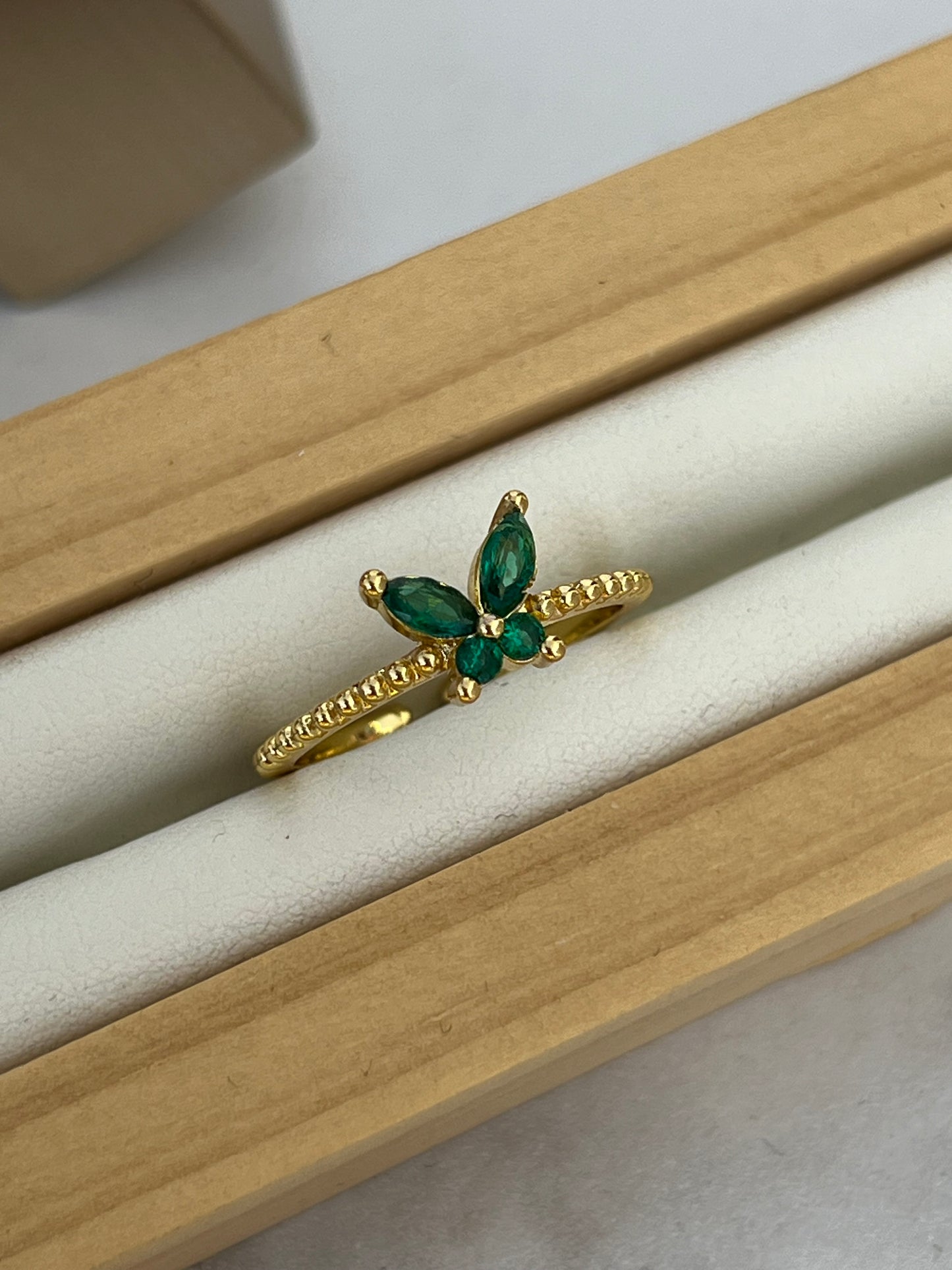Anillo graduable mariposa verde