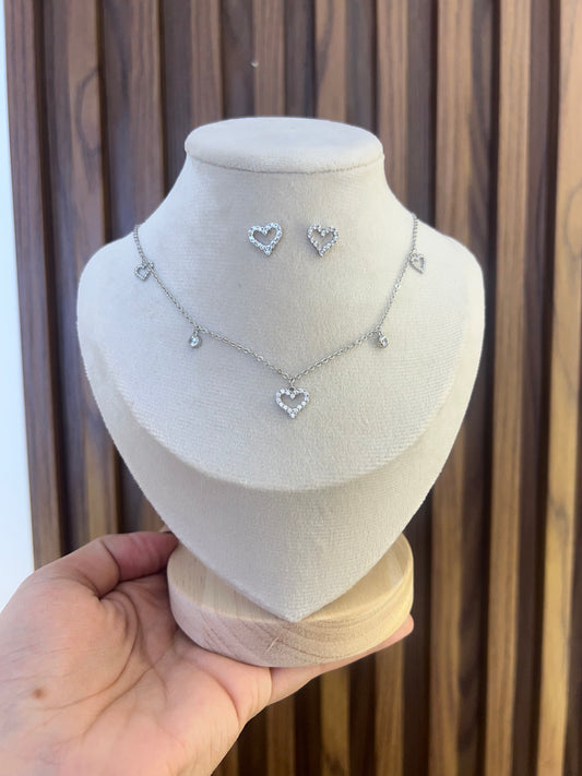 Set collar +topo corazón plateado