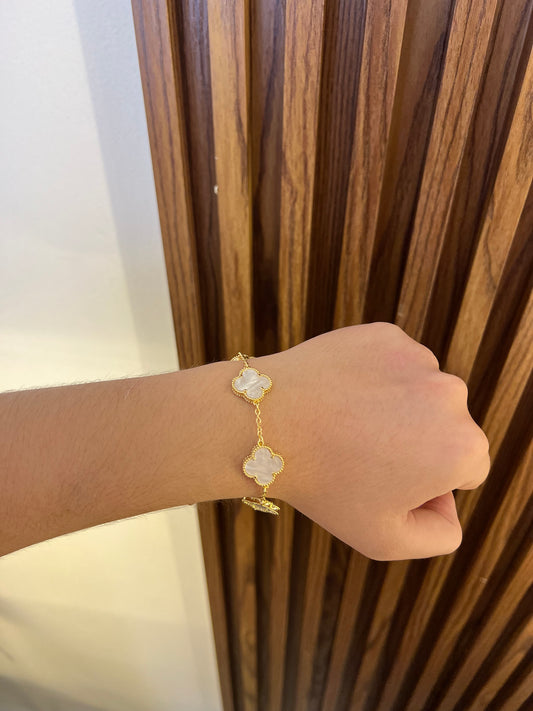 Pulsera trébol blanca rodio