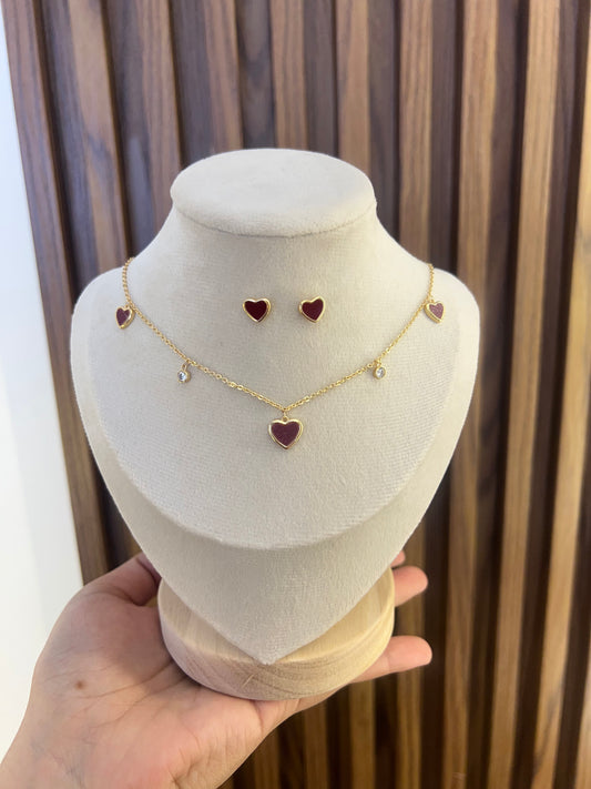 Set collar + topo corazón rojo