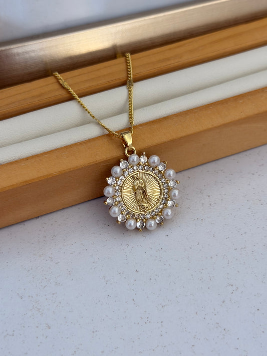 Cadena virgen círculo perlas deluxe