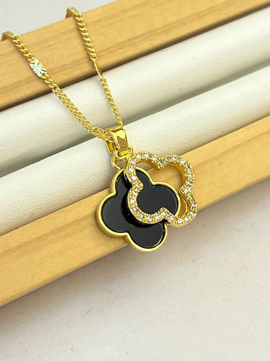 Cadena trébol doble dije brillante