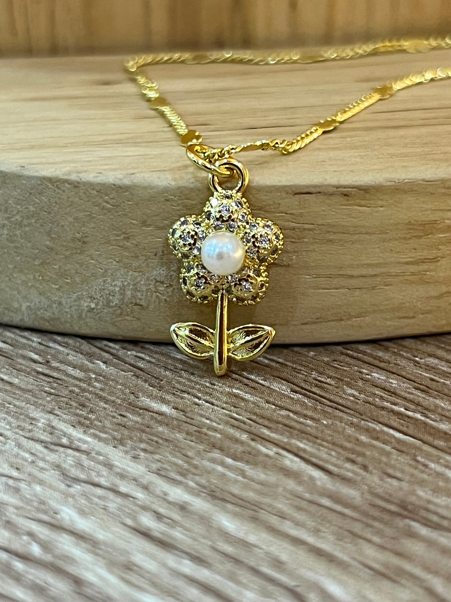Cadena rodio flor perla