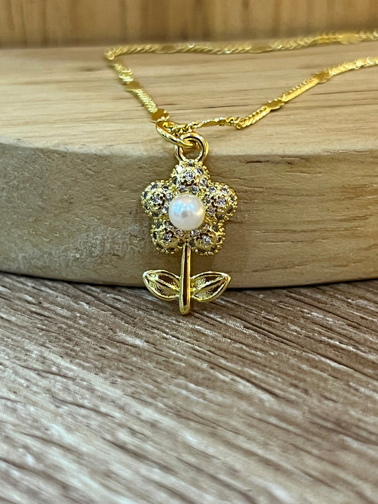 Cadena rodio flor perla