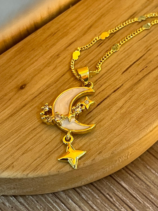 Cadena rodio luna blanca