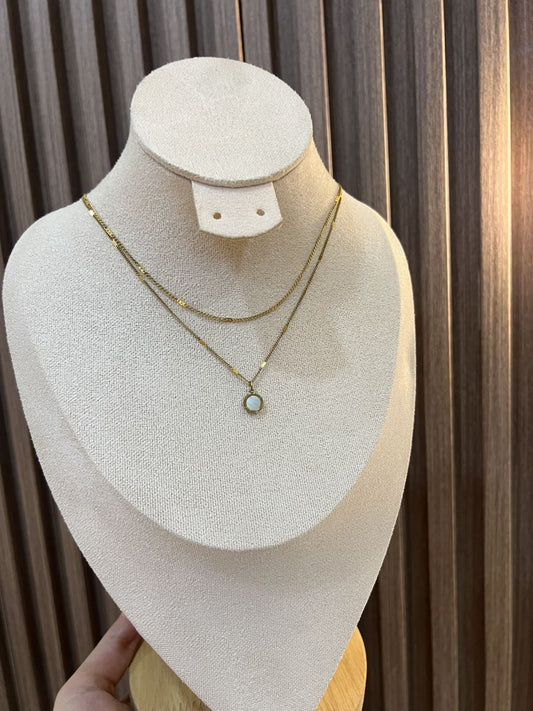 collar acero doble cadena blanca