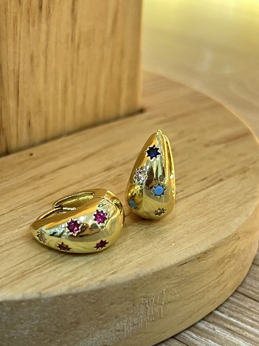 Arete rodio gotas piedras Colores ( todas Las piedras son en colores diferentes)